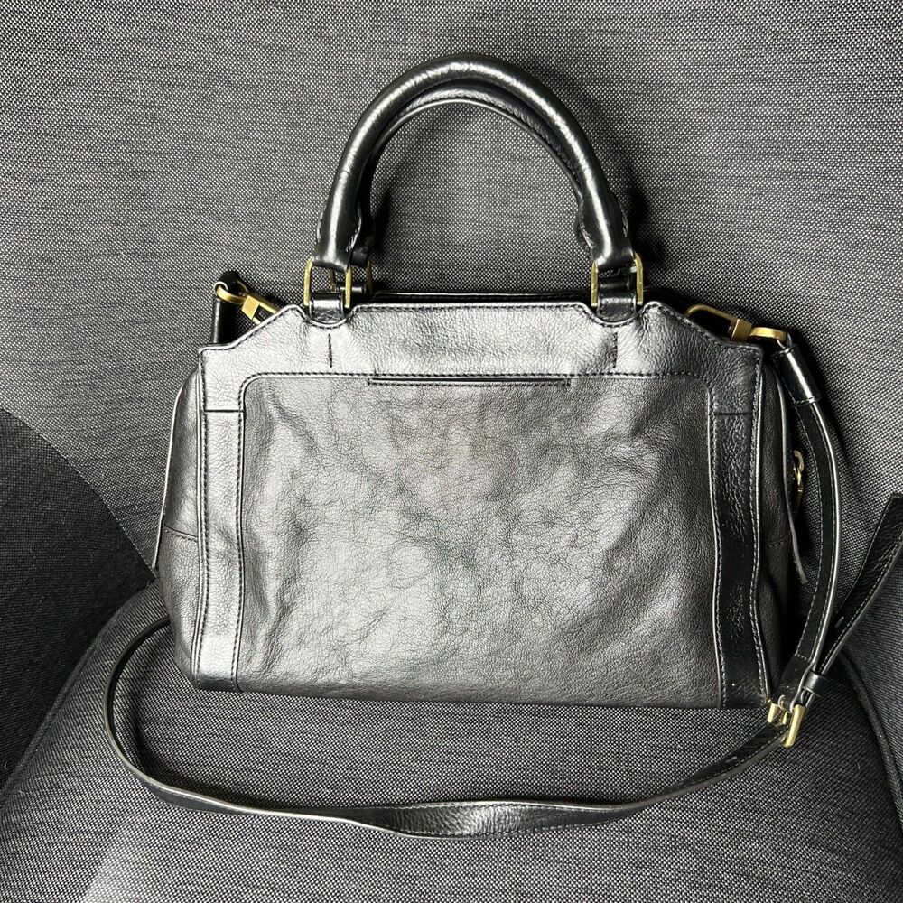 Fossil Logan Black Leather Satchel Shoulder Bag Crossbody Purse With Strap - Picture 4 of 14